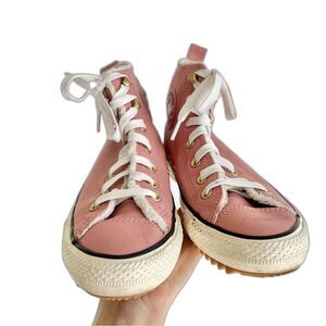 Converse Pink Sneakers with Classic High-Top Design and White Laces